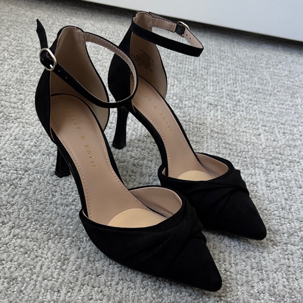 Kelly & Katie Black Knotted Ankle-Strap Dress Heels Shoes 7.5W NEW